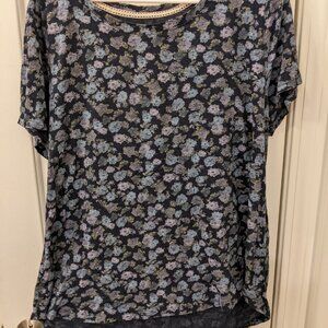Style & Co Women's Flower Navy Blue Tee Shirt XXL